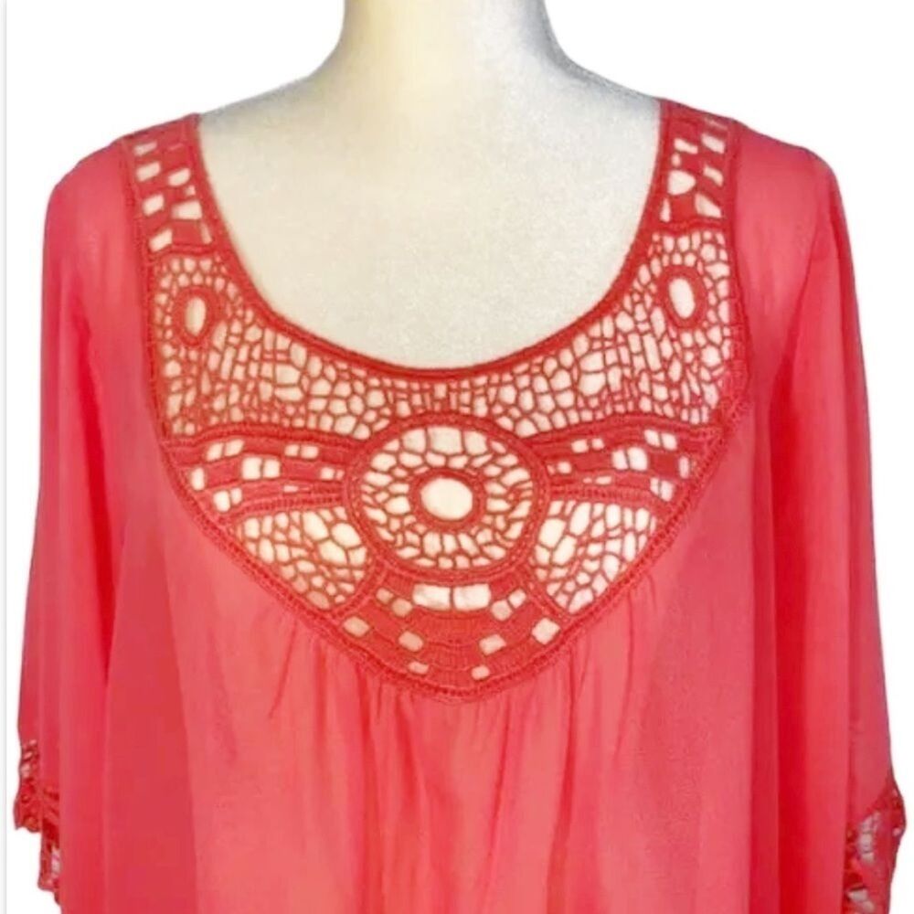 Women’s Blouse Top Sheers With Lace Tunic Size L Coral color Romeo & Juliet - Picture 5 of 13